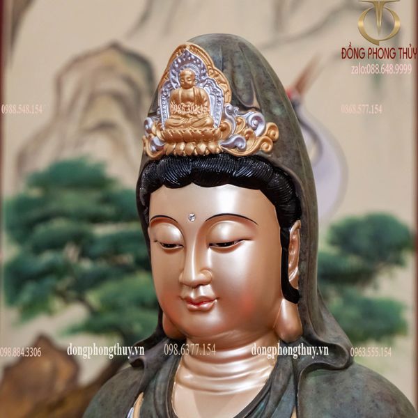 Tượng ta bà tam thánh bằng đồng cao 48cm màu xanh rêu