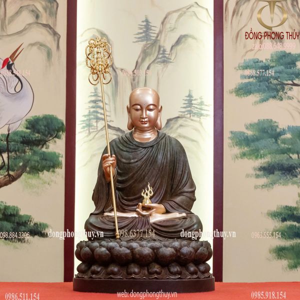 Tượng ta bà tam thánh bằng đồng cao 48cm màu xanh rêu