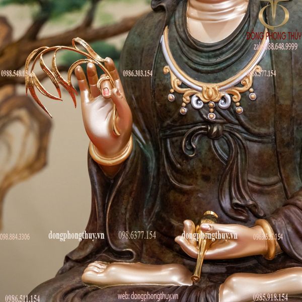Tượng ta bà tam thánh bằng đồng cao 48cm màu xanh rêu