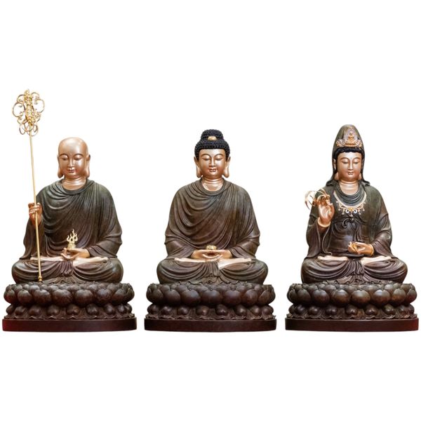 Tượng ta bà tam thánh bằng đồng cao 48cm màu xanh rêu