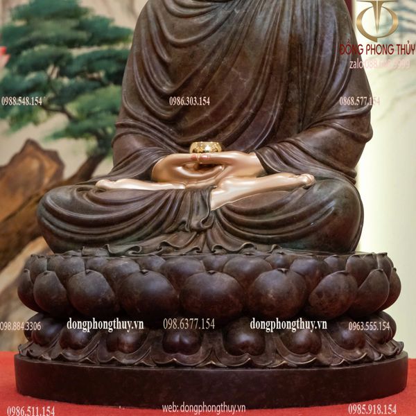 Tượng ta bà tam thánh bằng đồng cao 48cm màu xanh rêu