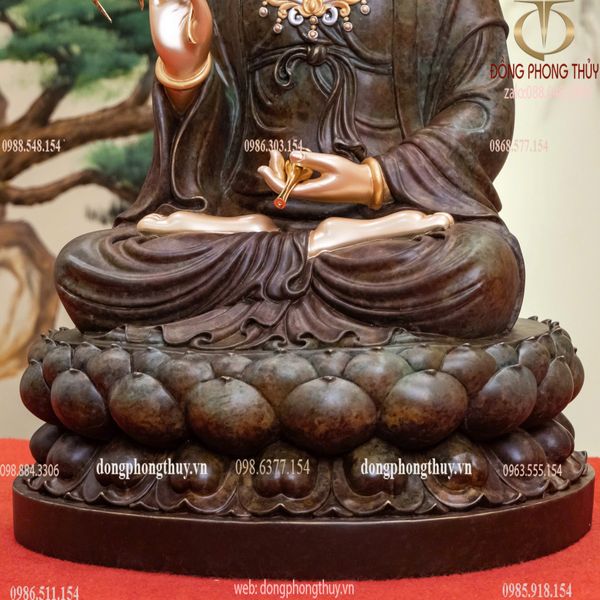 Tượng ta bà tam thánh bằng đồng cao 48cm màu xanh rêu