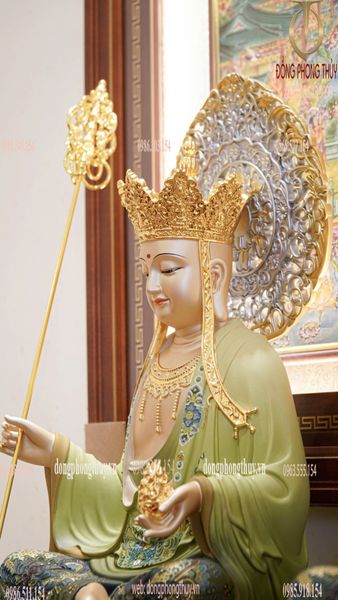 Tượng tây Phương Tam Thánh bằng đồng dát vàng 24k, vẽ gấm cao 48