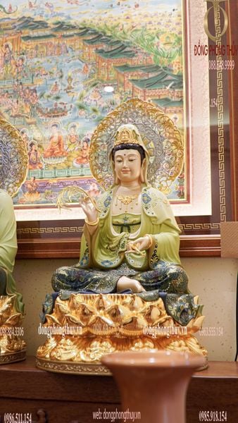 Tượng tây Phương Tam Thánh bằng đồng dát vàng 24k, vẽ gấm cao 48