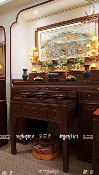 Tượng tây Phương Tam Thánh bằng đồng dát vàng 24k, vẽ gấm cao 48