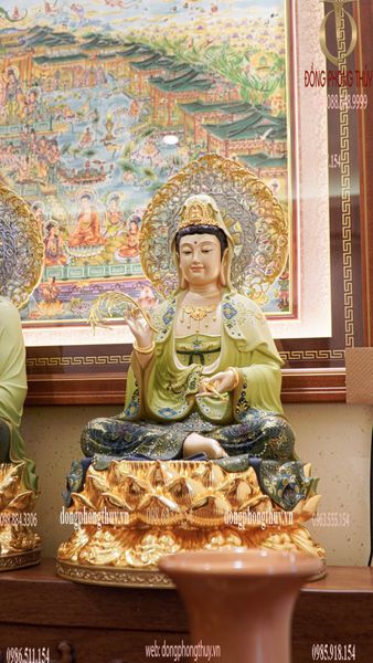 Tượng tây Phương Tam Thánh bằng đồng dát vàng 24k, vẽ gấm cao 48