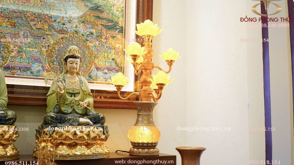 Tượng tây Phương Tam Thánh bằng đồng dát vàng 24k, vẽ gấm cao 48