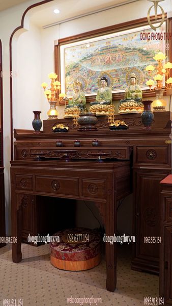 Tượng tây Phương Tam Thánh bằng đồng dát vàng 24k, vẽ gấm cao 48