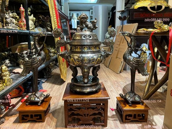 Tam sự đỉnh hạc 50cm ngũ sắc