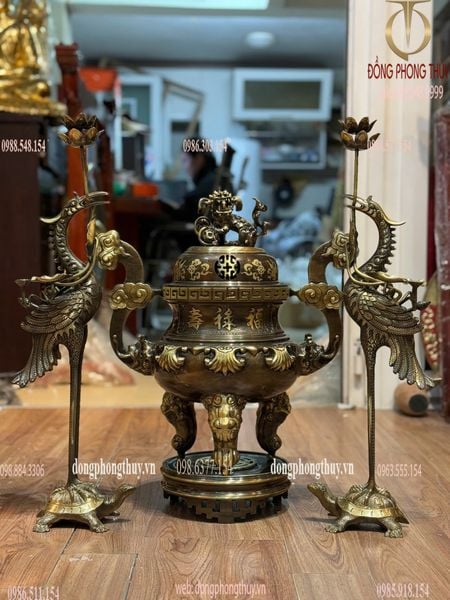 Tam sự hạc hoa sòi bằng đồng cát tút cao 60cm