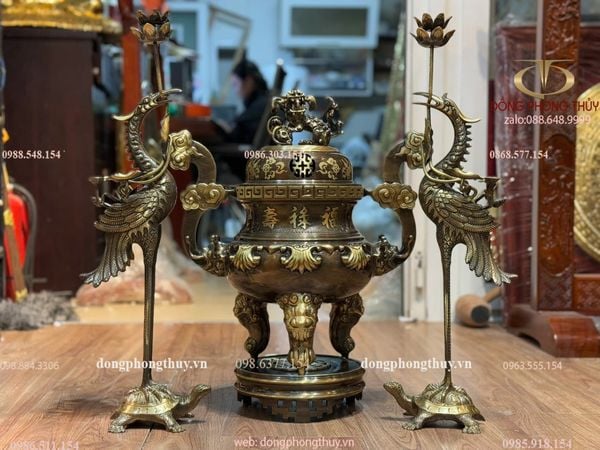 Tam sự hạc hoa sòi bằng đồng cát tút cao 60cm