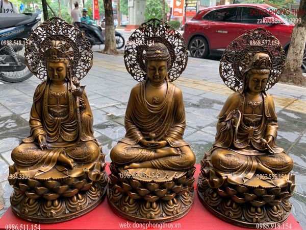 Tây Phương Tam Thánh lá đề bằng đồng cao 34cm nặng 18kg