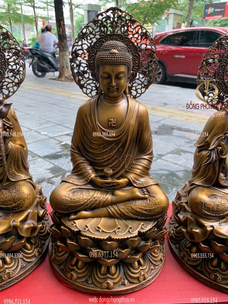 Tây Phương Tam Thánh lá đề bằng đồng cao 34cm nặng 18kg