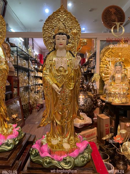 Tượng Đại Thế Chí dát vàng vẽ màu đính đá 58cm