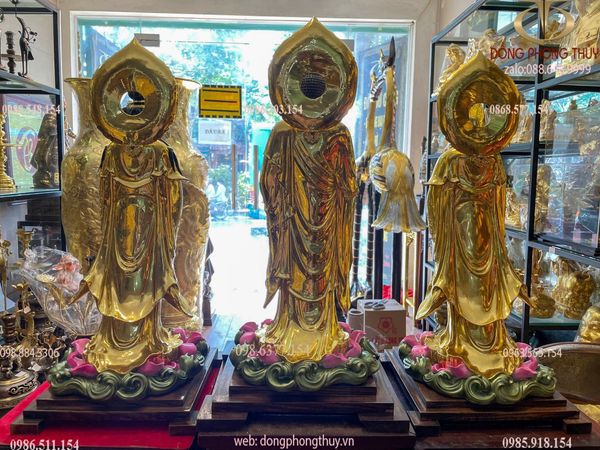 Tượng Đại Thế Chí dát vàng vẽ màu đính đá 58cm