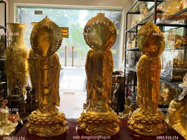 Tượng tây Phương Tam Thánh lá đề cao 40cm bằng đồng dát vàng 24K