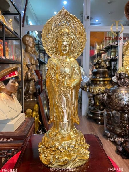 Tượng tây Phương Tam Thánh lá đề cao 40cm bằng đồng dát vàng 24K