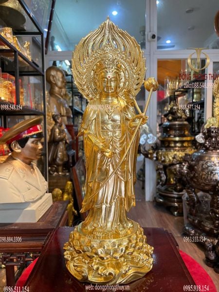 Tượng Đại Thế Chí đứng bằng đồng dát vàng 24K Cao 40