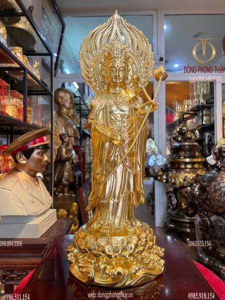 Tượng Đại Thế Chí đứng bằng đồng dát vàng 24K Cao 40