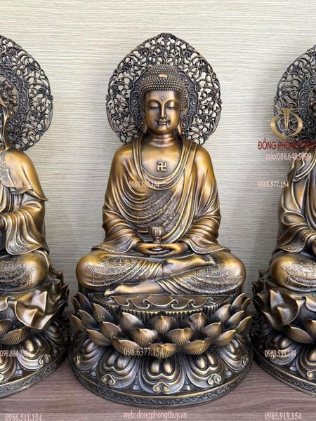 Tây phương tam thánh bằng đồng cao 45cm màu hun nâu