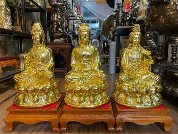 tượng tây phương tam thánh bằng đồng cao 48cm dát vàng