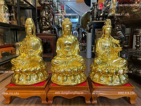 tượng tây phương tam thánh bằng đồng cao 48cm dát vàng