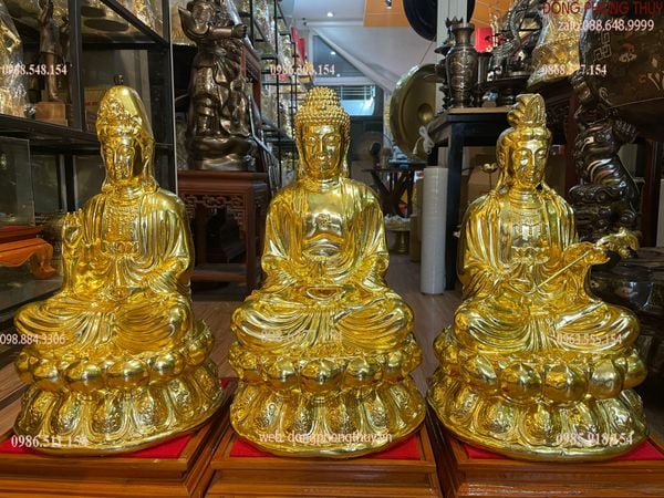 tượng tây phương tam thánh bằng đồng cao 48cm dát vàng