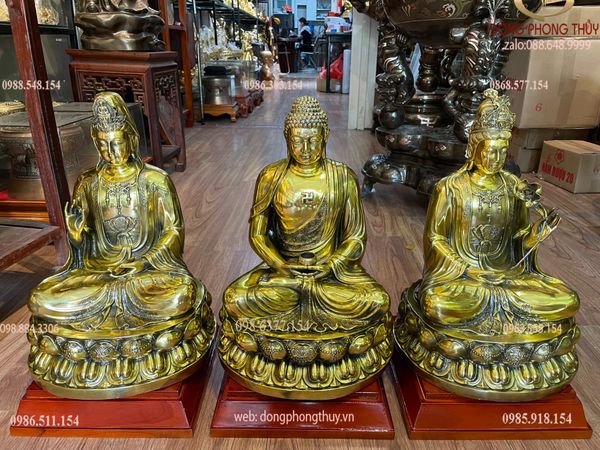 Tượng tam thế bằng đồng Cao 40 ngang 26 rộng 26 nặng 35kg