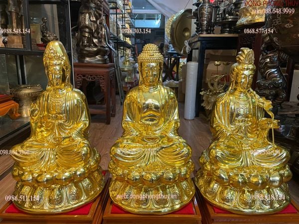 tượng tây phương tam thánh bằng đồng cao 48cm dát vàng