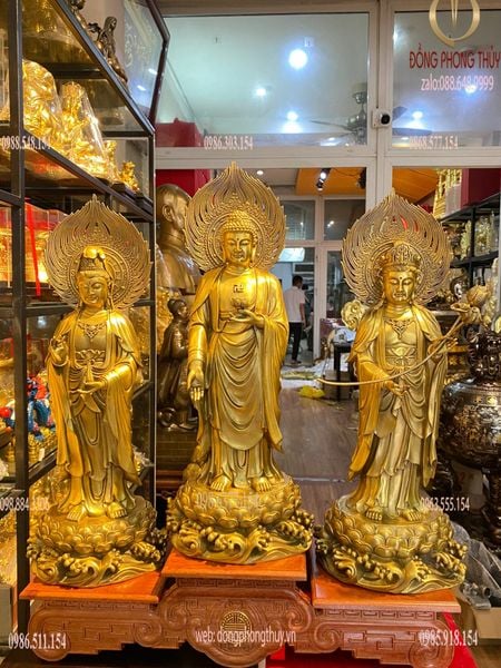 Tượng tây Phương tam thánh đứng 58cm bằng đồng