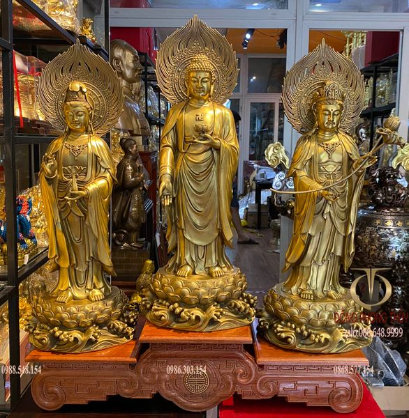 Tượng tây Phương tam thánh đứng 58cm bằng đồng