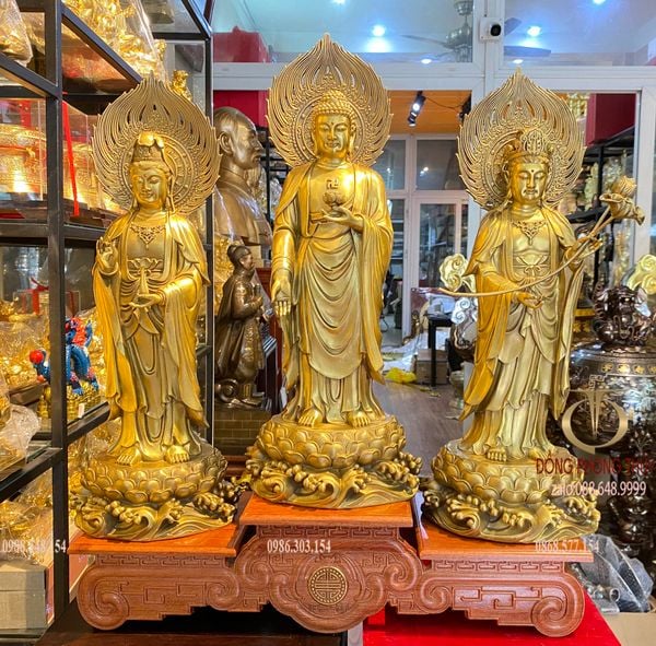 Tượng tây Phương tam thánh đứng 58cm bằng đồng