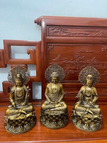 Tây Phương Tam Thánh lá đề bằng đồng cao 34cm nặng 18kg