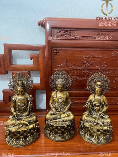 Tây Phương Tam Thánh lá đề bằng đồng cao 34cm nặng 18kg