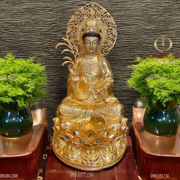 Tượng tây Phương Tam Thánh đính đá dát vàng 24k cao 45cm