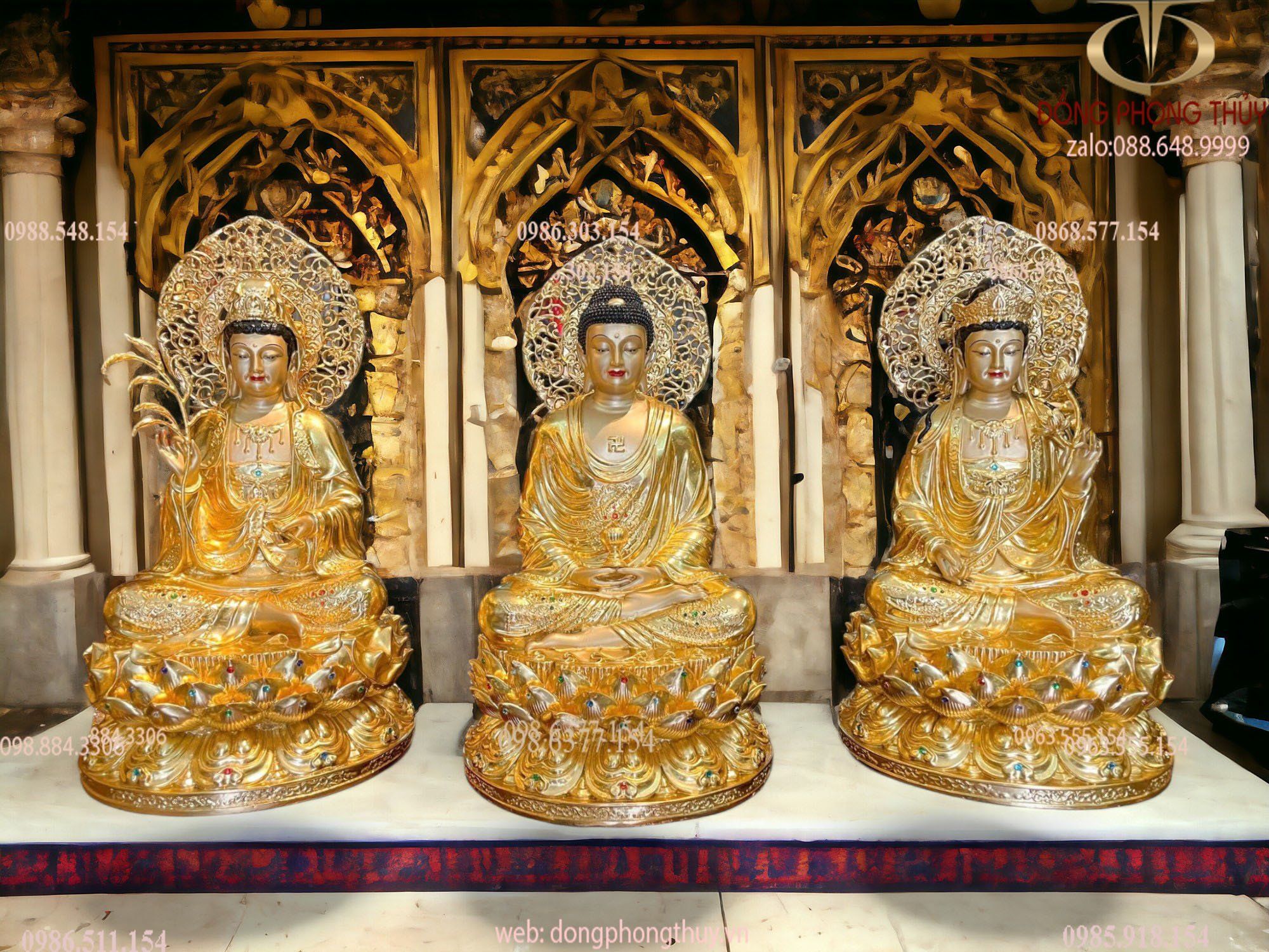 Tây Phương Tam Thánh 45cm dát vàng 24k