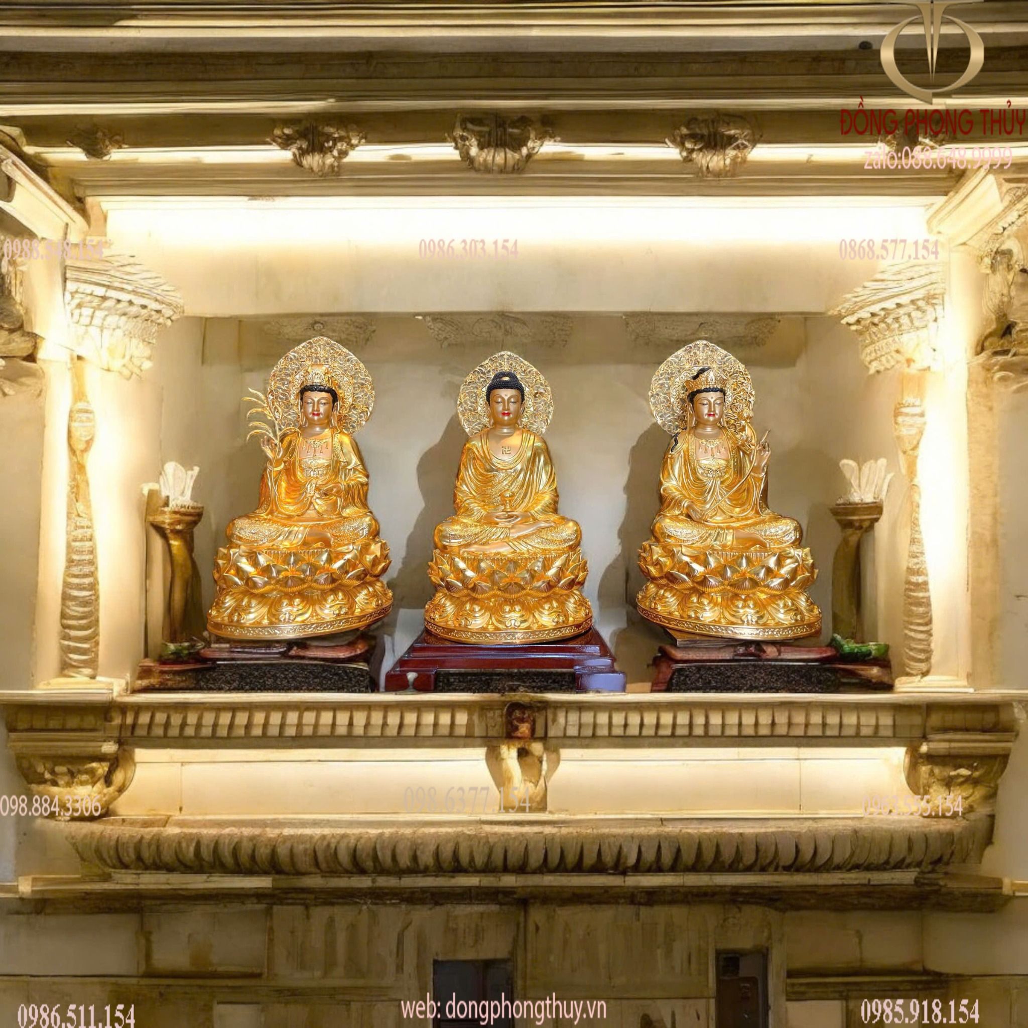 Tây Phương Tam Thánh 45cm dát vàng 24k