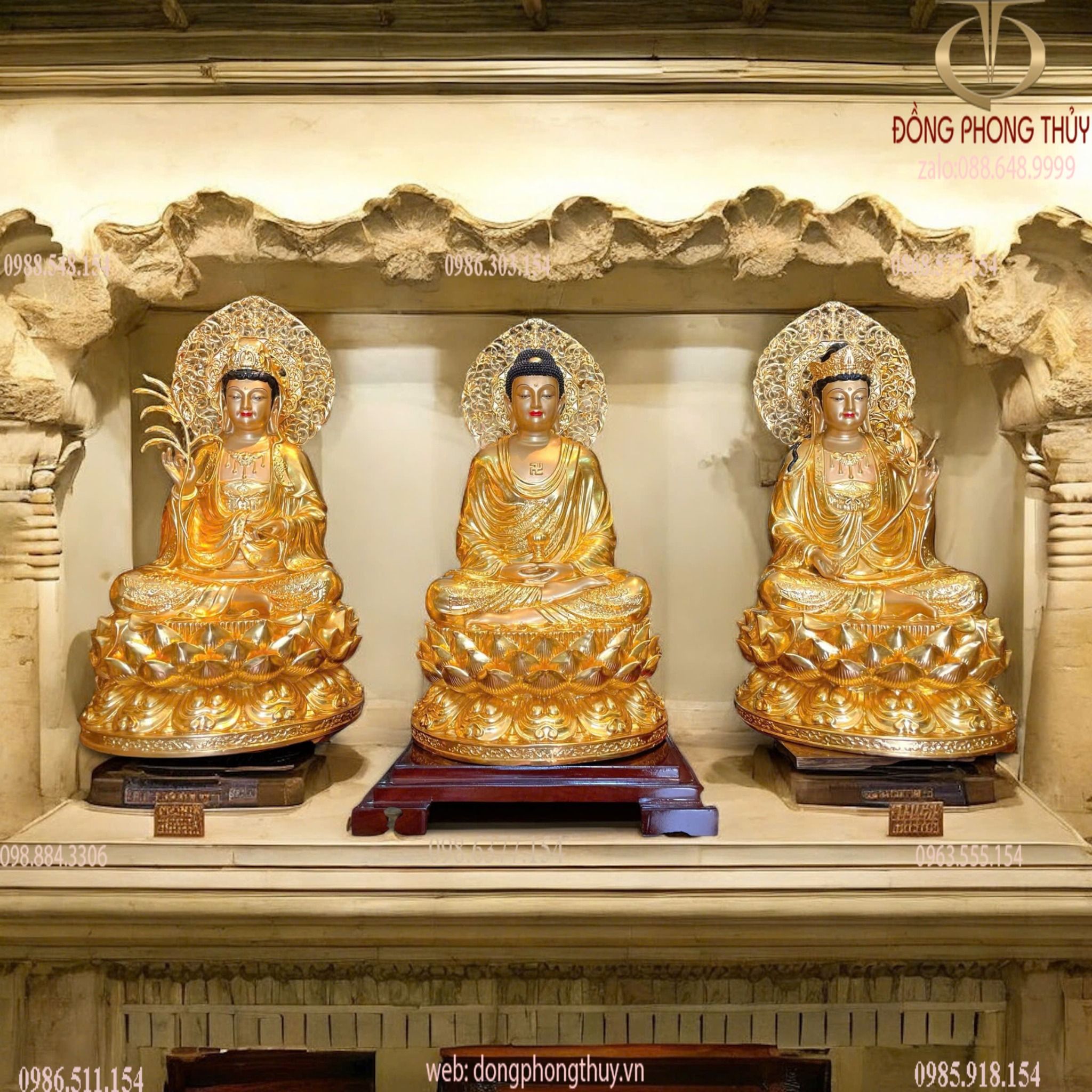 Tây Phương Tam Thánh 45cm dát vàng 24k