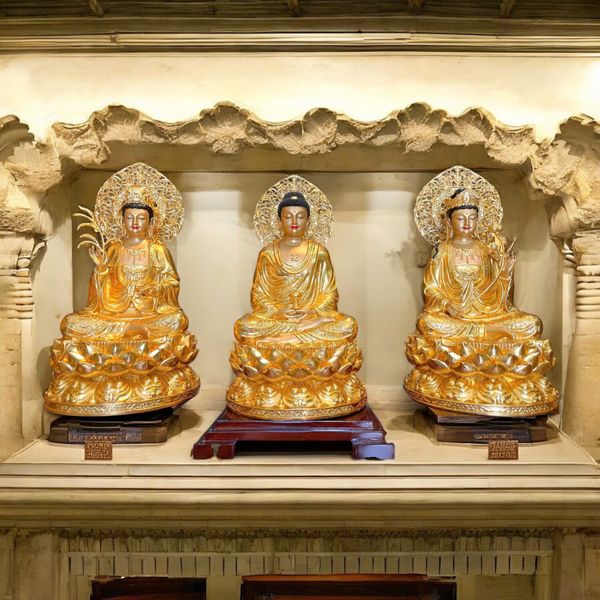 Tượng tây Phương Tam Thánh 45cm bằng đồng dát vàng 24k