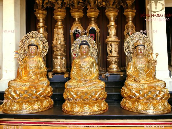 Tượng tây Phương Tam Thánh 45cm bằng đồng dát vàng 24k