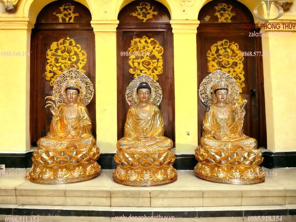 Tượng tây Phương Tam Thánh 45cm bằng đồng dát vàng 24k