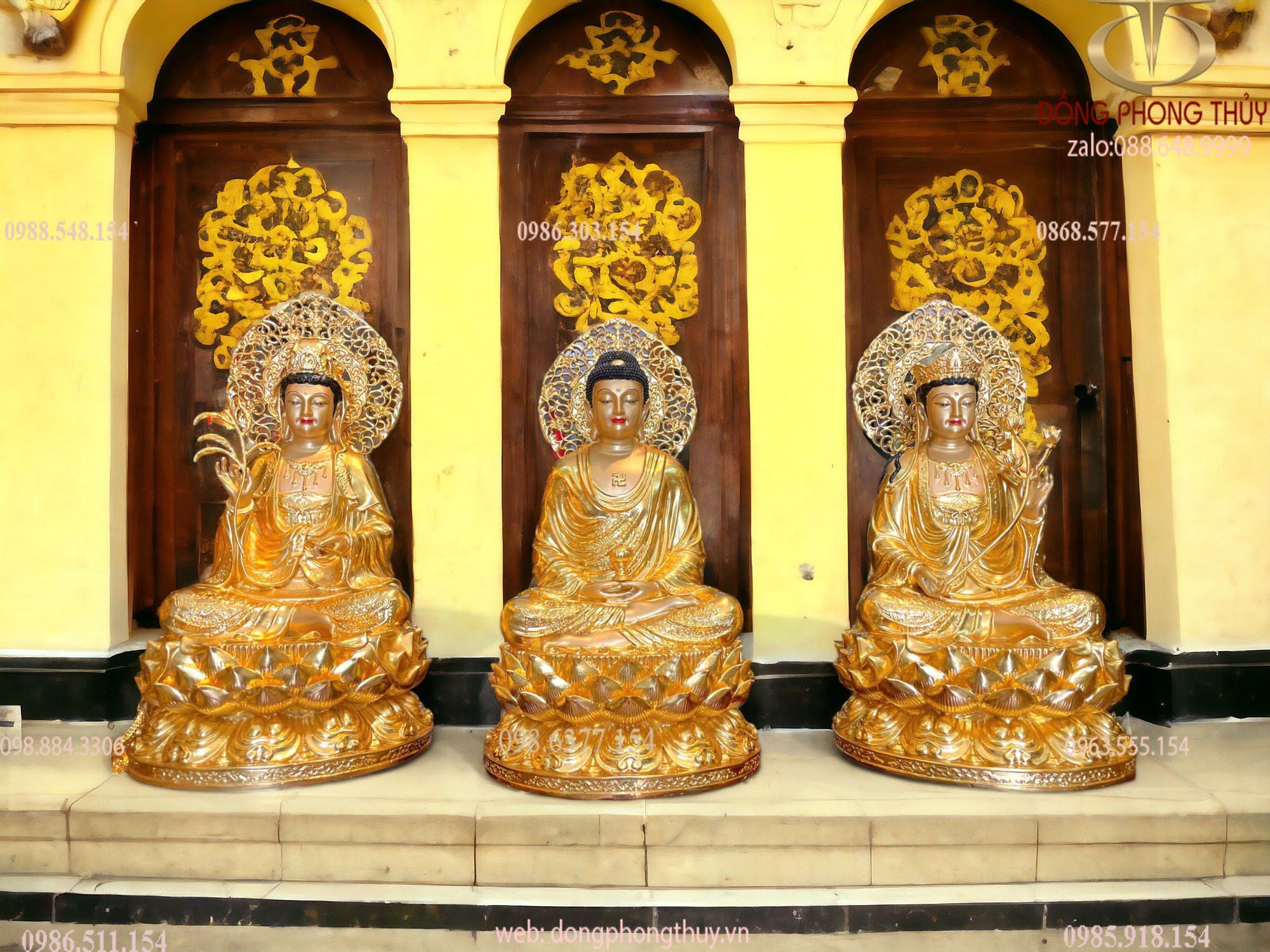 Tây Phương Tam Thánh 45cm dát vàng 24k