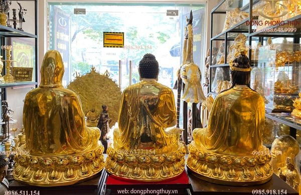 Tượng tây phương tam thánh 50cm 54kg dát vàng