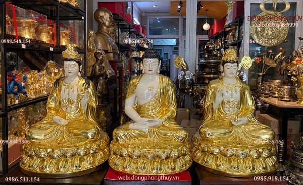 Tượng tây phương tam thánh 50cm 54kg dát vàng