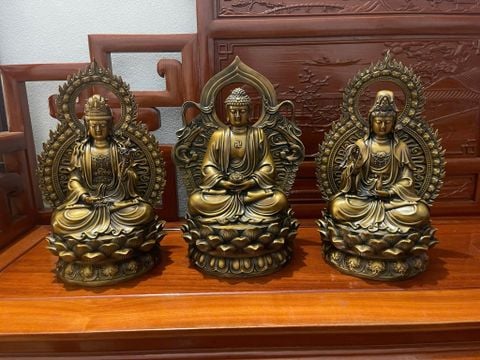 Tây phương tam thánh bằng đồng hun cao 43cm nặng 38kg