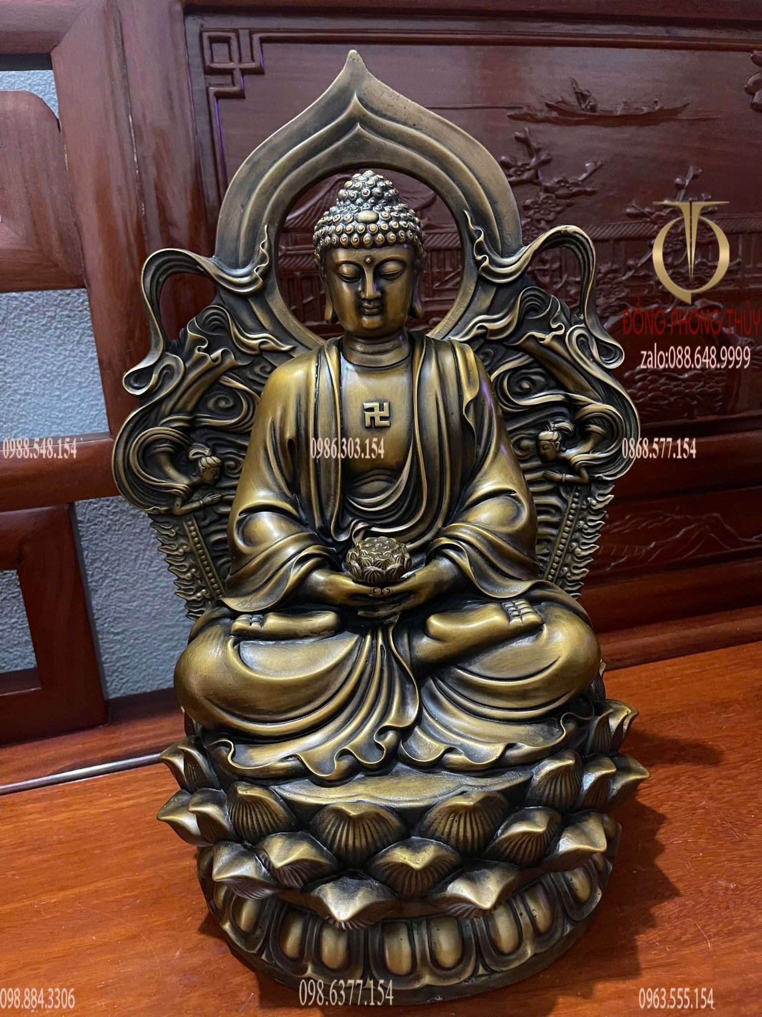 Tây phương tam thánh bằng đồng hun cao 43cm nặng 38kg