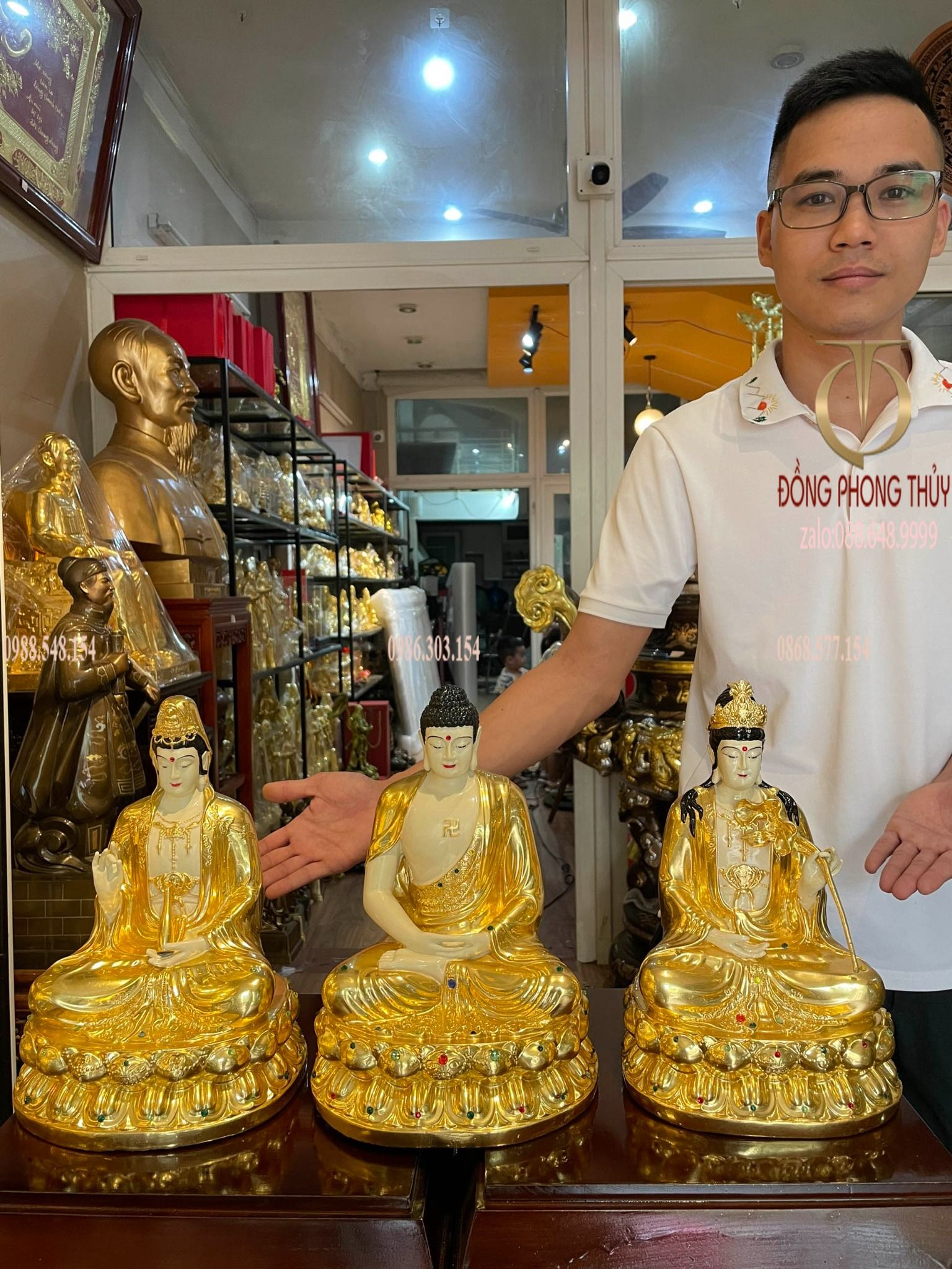 Tây phương tam thánh 30cm dát vàng 24k