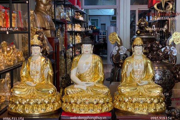 Tượng tây phương tam thánh 50cm 54kg dát vàng