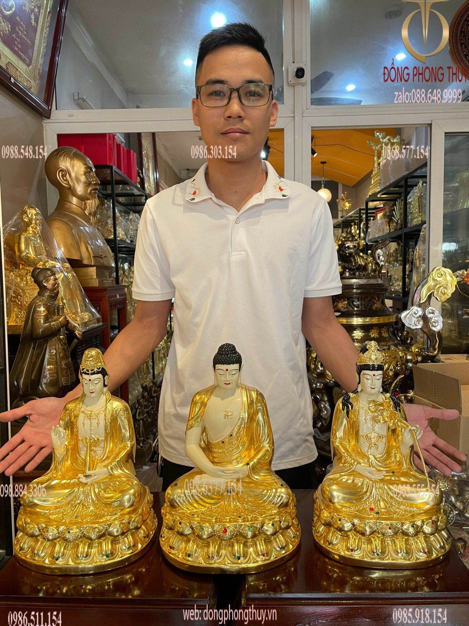 Tây phương tam thánh 30cm dát vàng 24k