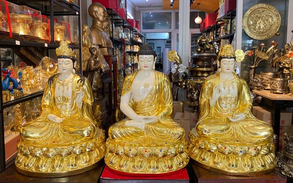 Tượng tây phương tam thánh 50cm 54kg dát vàng